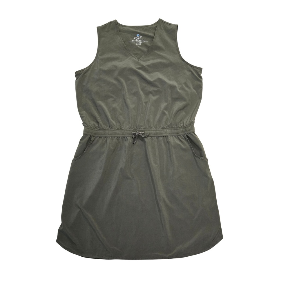 Kuhl Womens Sleeveless V-Neck Drawstring Waist Pocket Dress Olive Green Large